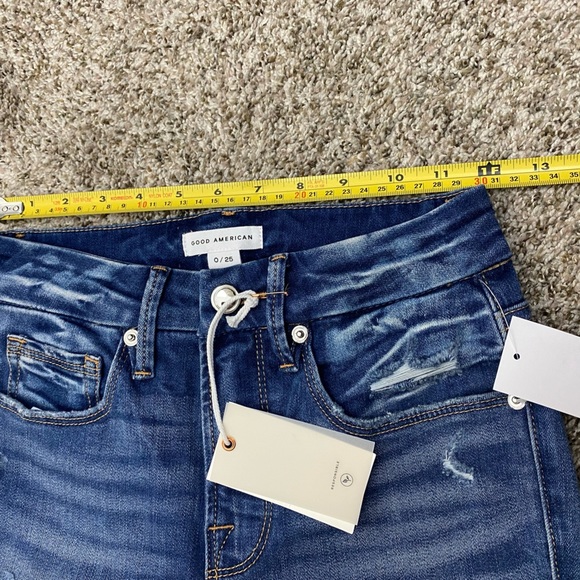 Good American Denim Jeans Good Leg Crop Distressed Skinny Jeans Blue Size 25 NWT - Picture 8 of 16